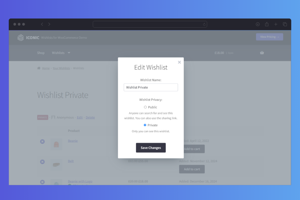 Wishlists for WooCommerce Edit Wishlist