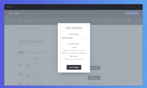 Wishlists for WooCommerce Edit Wishlist