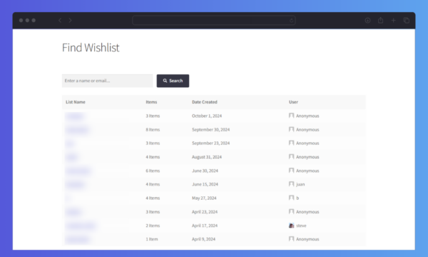 Wishlists for WooCommerce Find Wishlist