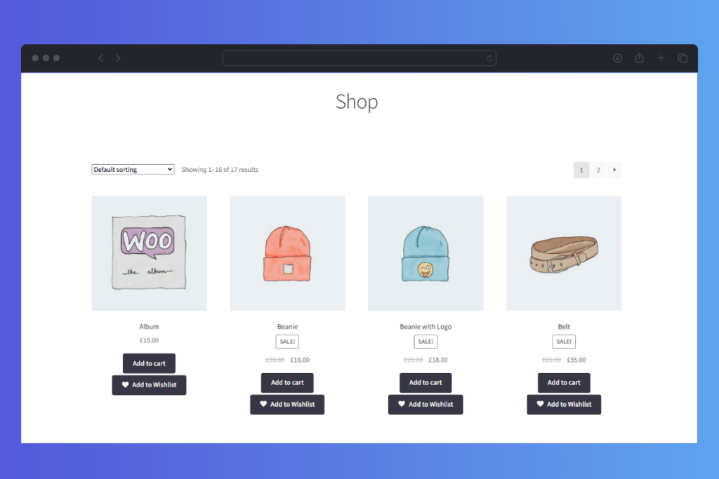 Wishlists for WooCommerce Shop Page