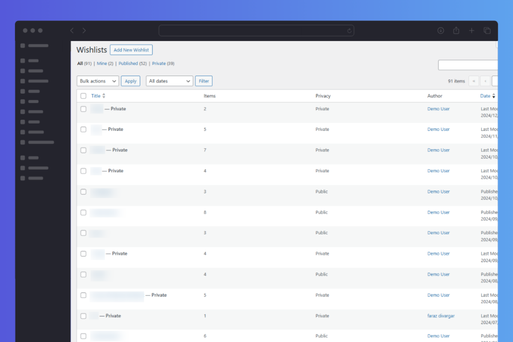 Wishlists for WooCommerce View All Wishlists Backend