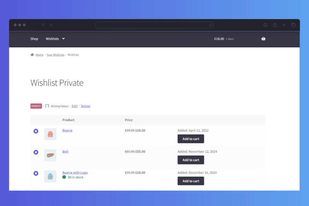 Wishlists for WooCommerce View Wishlist