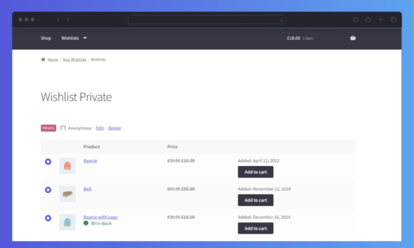 Wishlists for WooCommerce View Wishlist