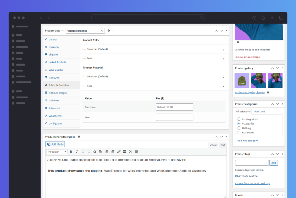 WooCommerce Attribute Swatches add fee per product