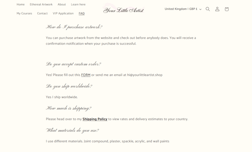 sell art online shipping information