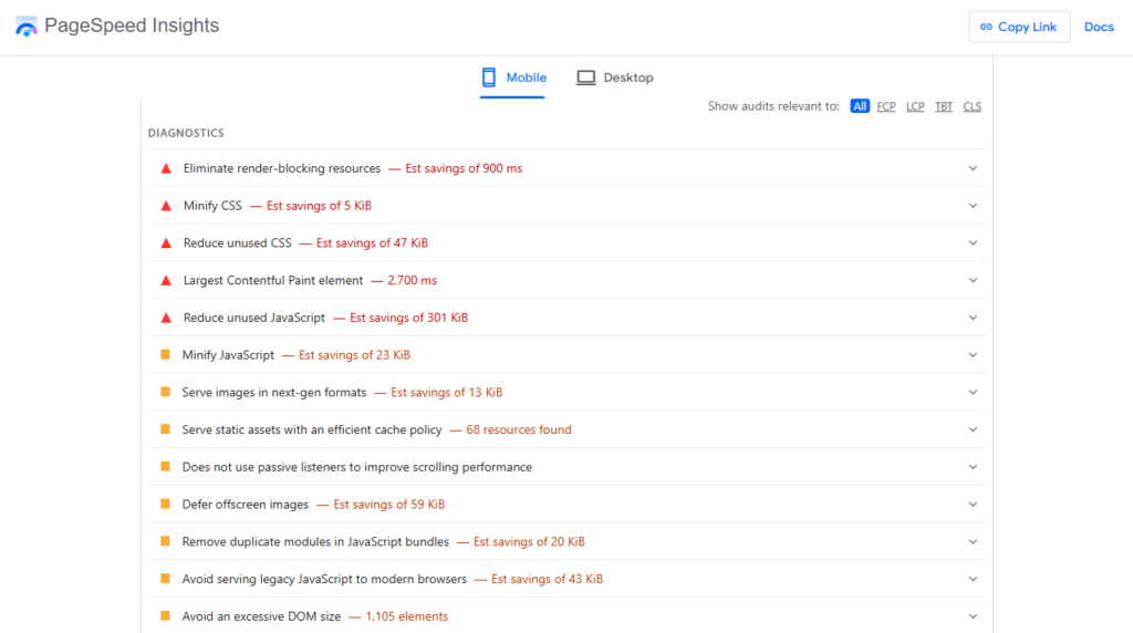 google pagespeed insights