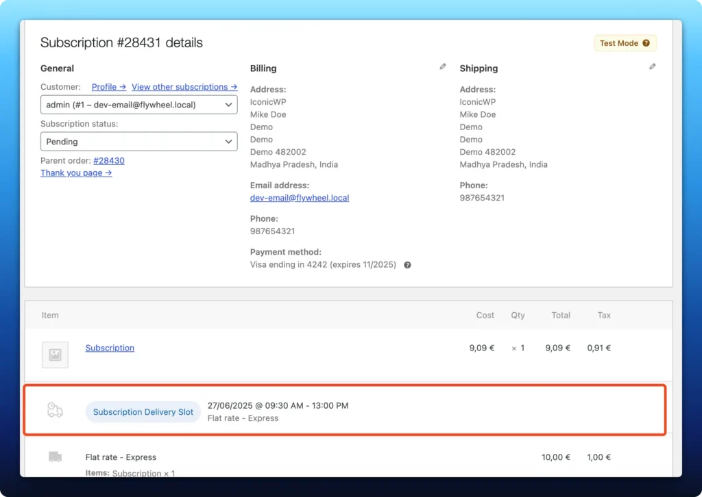 delivery slots subscription details
