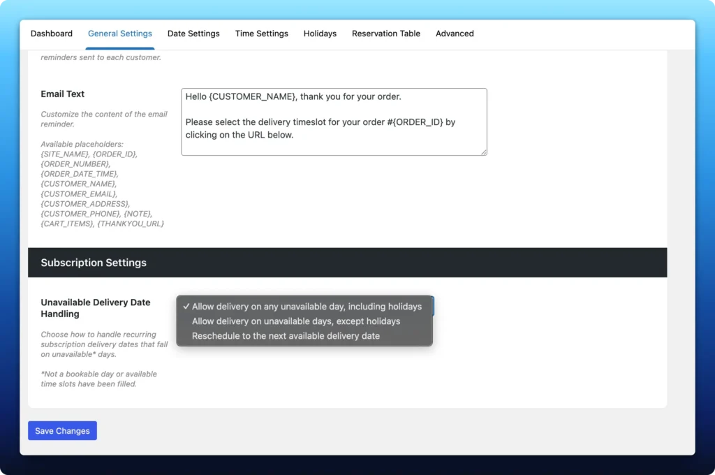 Iconic Delivery Slots: Subscription settings