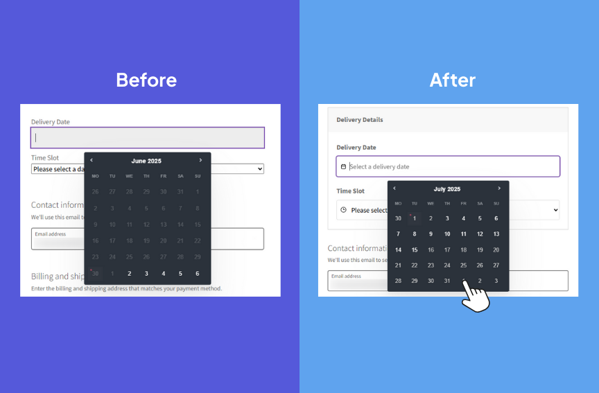 before and after delivery slots