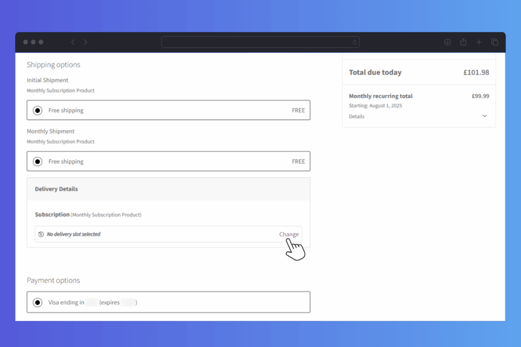 delivery slots subscription product block checkout