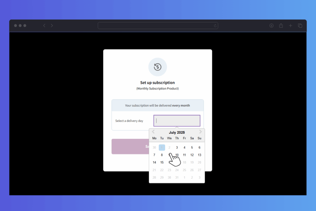 delivery slots subscription product select date