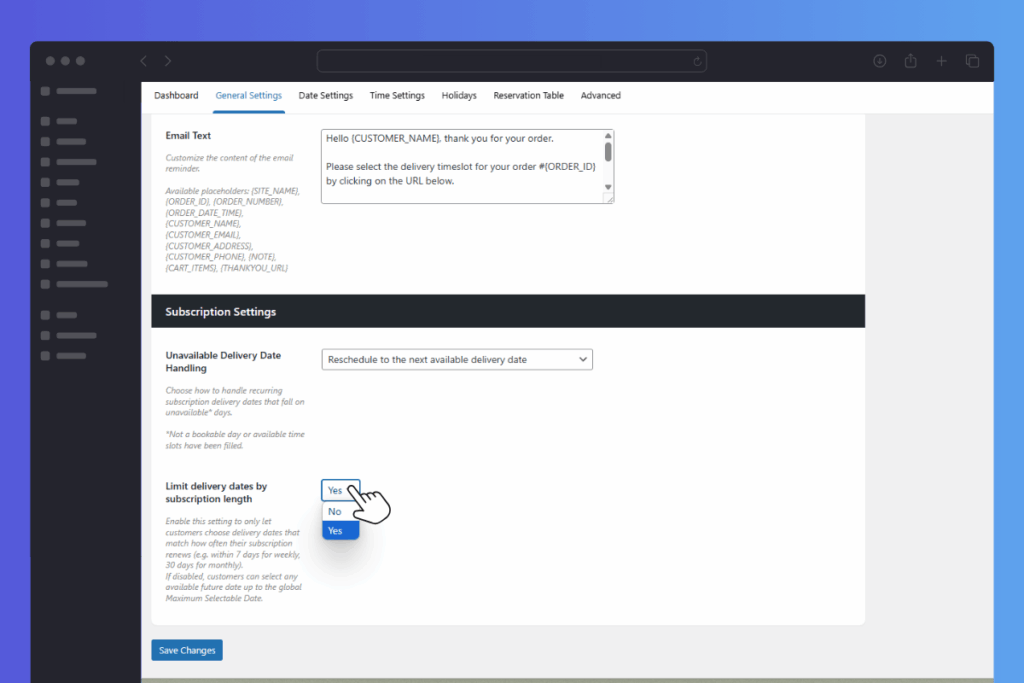 limit delivery date by subscription length
