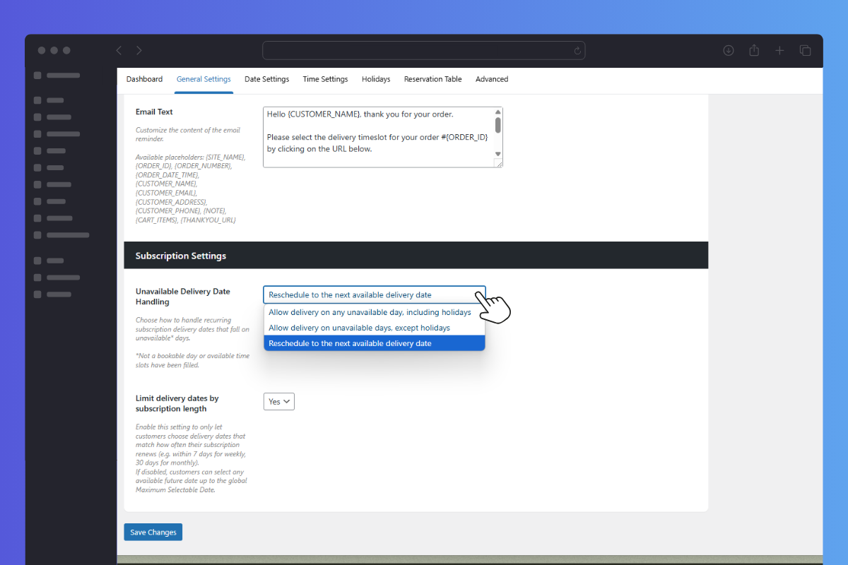 unavailable delivery slot subscription